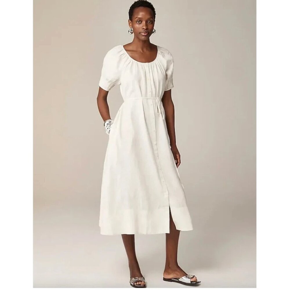 J.Crew Button-up midi dress in linen - Natural (2x)